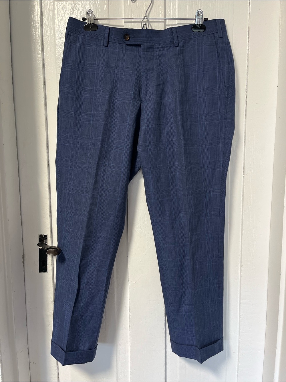 Spier & Mackay Slim Trouser Blue Wool & Linen Blend cuffed pant size 34